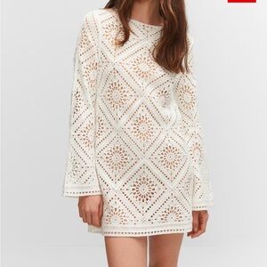 MANGO Flared-sleeve openwork dress